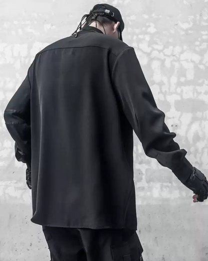 Sleek Black Long-Sleeve Shirt -  techwear - Sleek Black Long-Sleeve Shirt with Unique Design - View 5