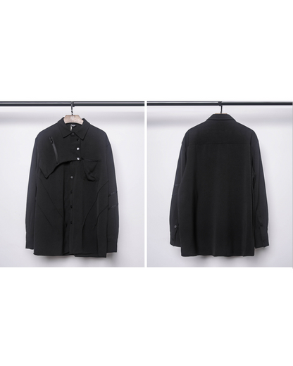 Sleek Black Long-Sleeve Shirt - unique patchwork shirt - Sleek Black Long-Sleeve Shirt with Unique Design - View 9