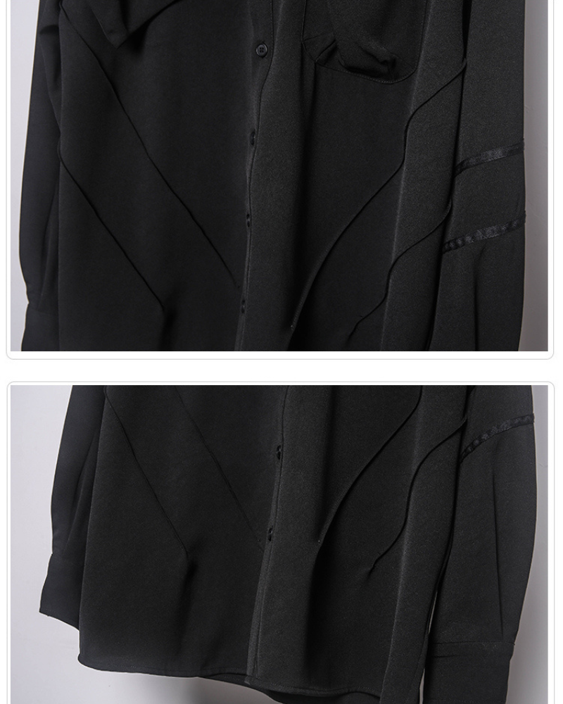 Sleek Black Long-Sleeve Shirt -  urban aesthetic shirt - Sleek Black Long-Sleeve Shirt with Unique Design - View 7
