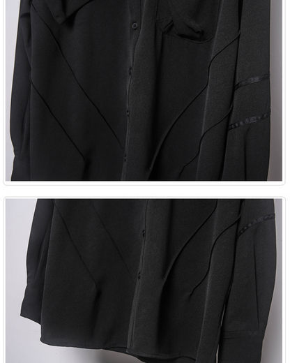 Sleek Black Long-Sleeve Shirt -  urban aesthetic shirt - Sleek Black Long-Sleeve Shirt with Unique Design - View 7
