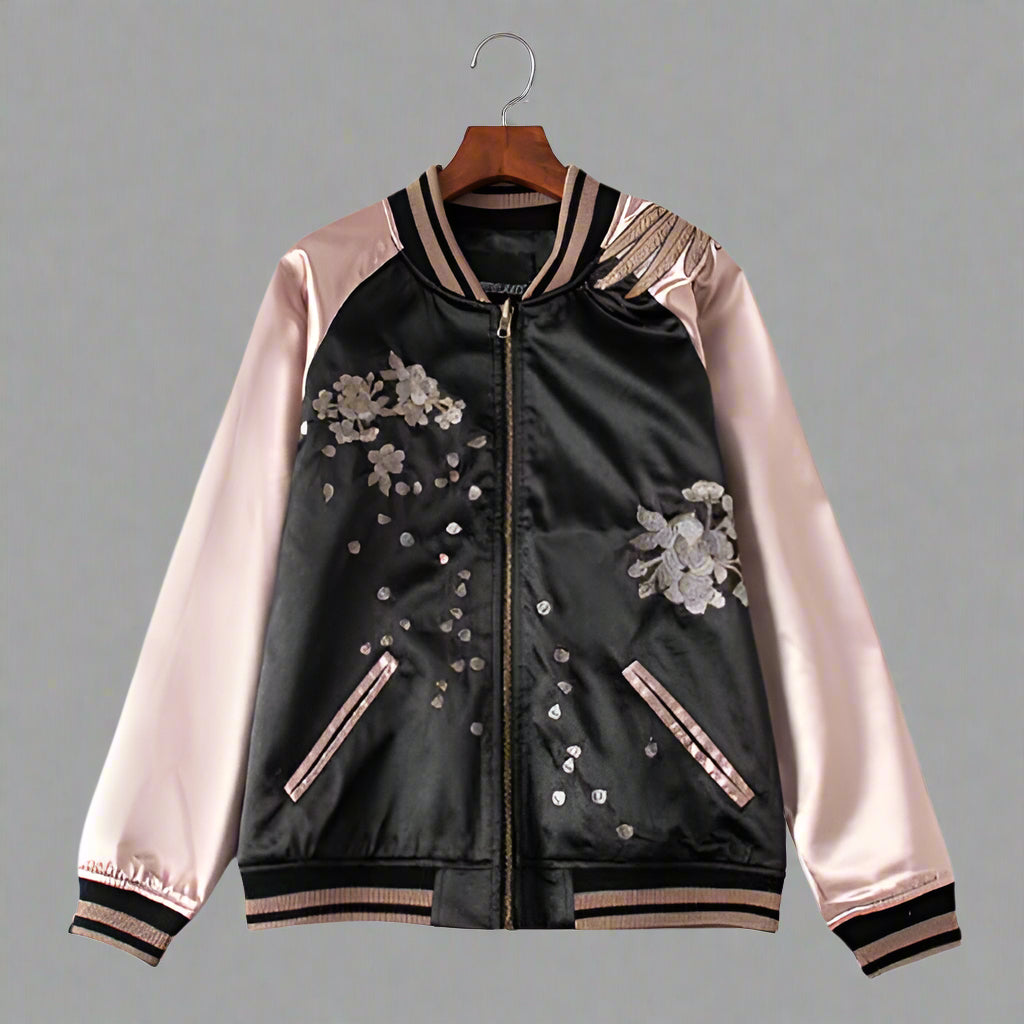 Sleek Japanese Bomber Style - japanese bomber - Sleek Japanese Bomber Jacket with Phoenix Embroidery - Main view