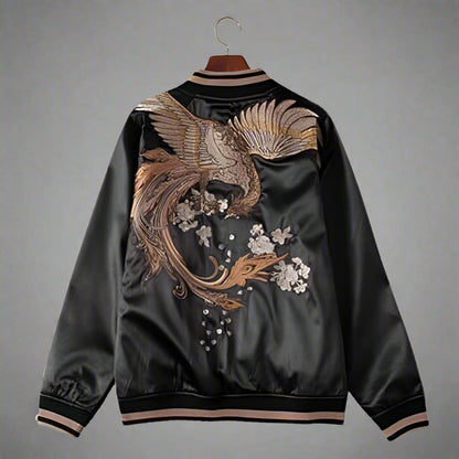 Sleek Japanese Bomber Style -  phoenix jacket - Sleek Japanese Bomber Jacket with Phoenix Embroidery - View 4