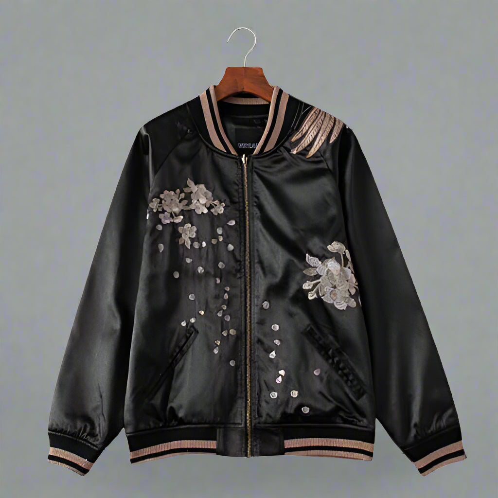 Sleek Japanese Bomber Style - timeless bomber style - Sleek Japanese Bomber Jacket with Phoenix Embroidery - View 2