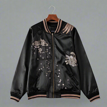 Sleek Japanese Bomber Style - timeless bomber style - Sleek Japanese Bomber Jacket with Phoenix Embroidery - View 2