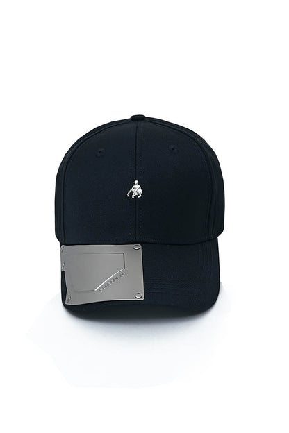 Sleek Metal Plate Black Cap -  adjustable cap - Sleek Black Cap with Metal Plate for Street Style - View 10