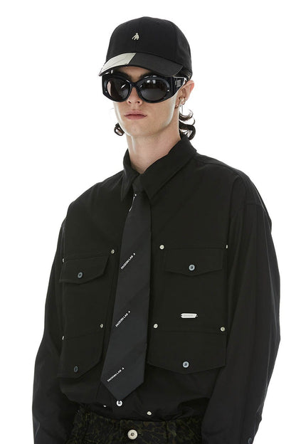 Sleek Metal Plate Black Cap -  adjustable cap - Sleek Black Cap with Metal Plate for Street Style - View 3