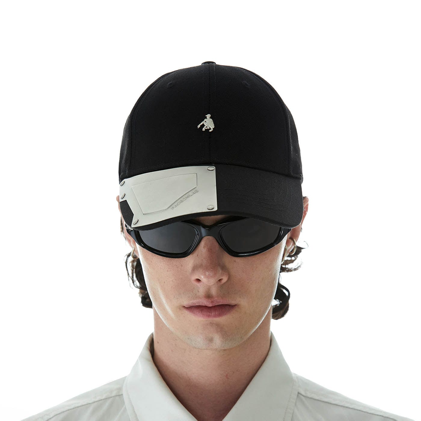 Sleek Metal Plate Black Cap - black cap - Sleek Black Cap with Metal Plate for Street Style - Main view