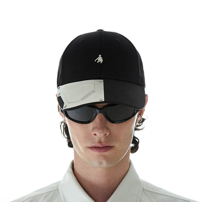 Sleek Metal Plate Black Cap - black cap - Sleek Black Cap with Metal Plate for Street Style - Main view