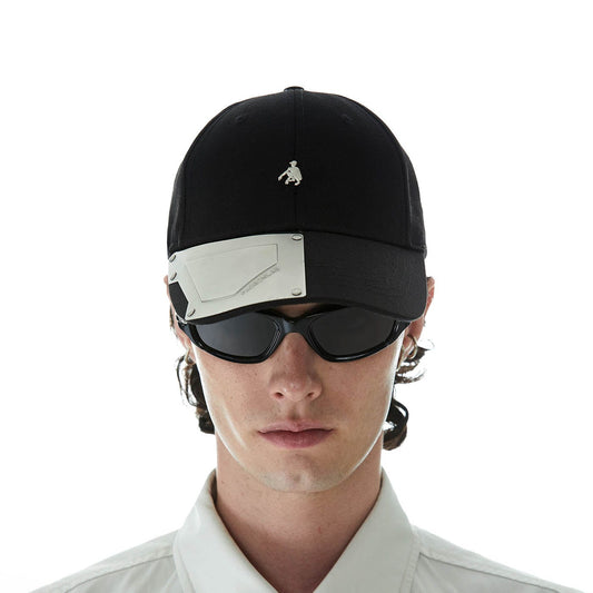 Sleek Metal Plate Black Cap - black cap - Sleek Black Cap with Metal Plate for Street Style - Main view
