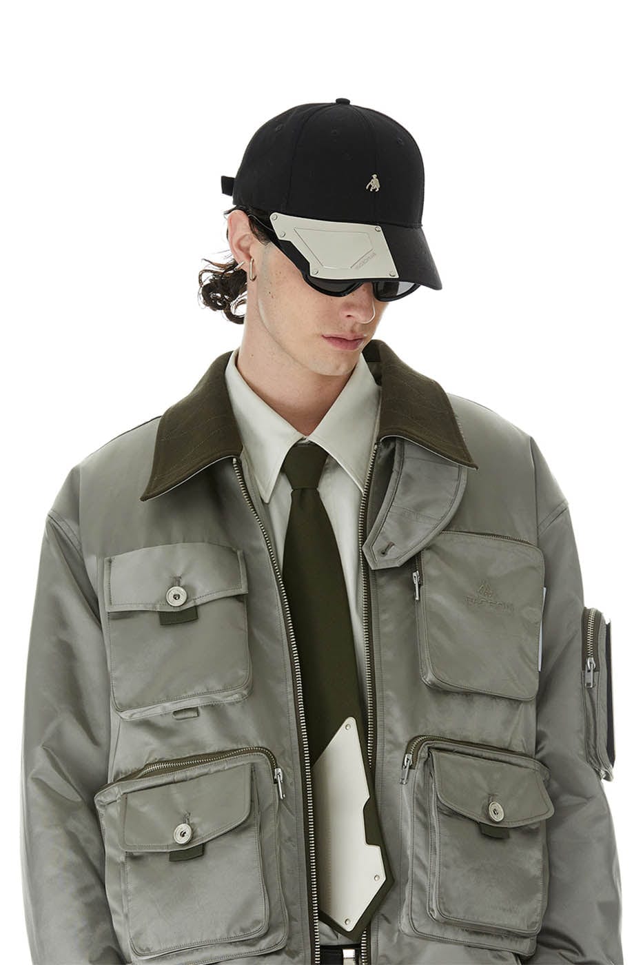 Sleek Metal Plate Black Cap -  futuristic aesthetic cap - Sleek Black Cap with Metal Plate for Street Style - View 5