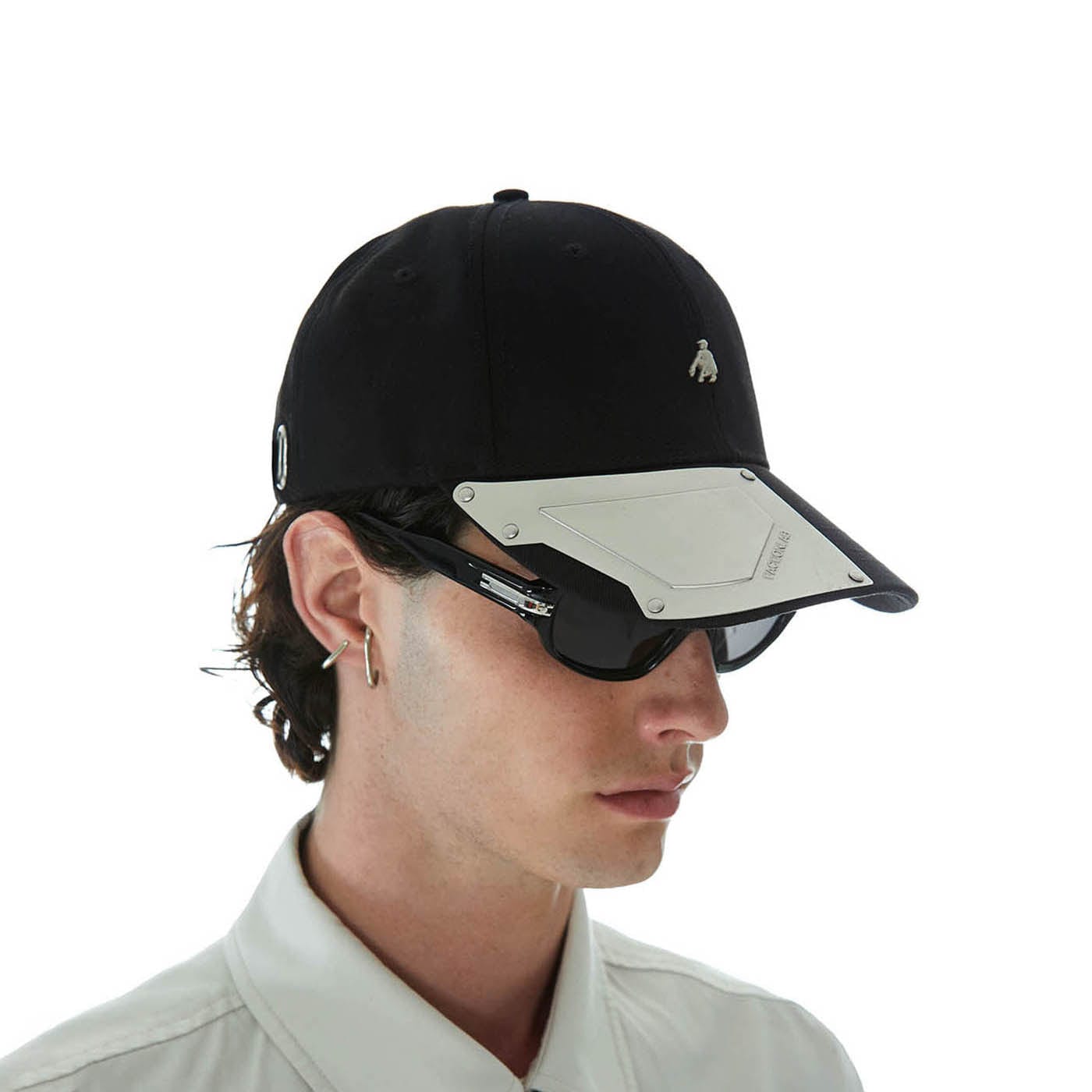 Sleek Metal Plate Black Cap - modern street style cap - Sleek Black Cap with Metal Plate for Street Style - View 2