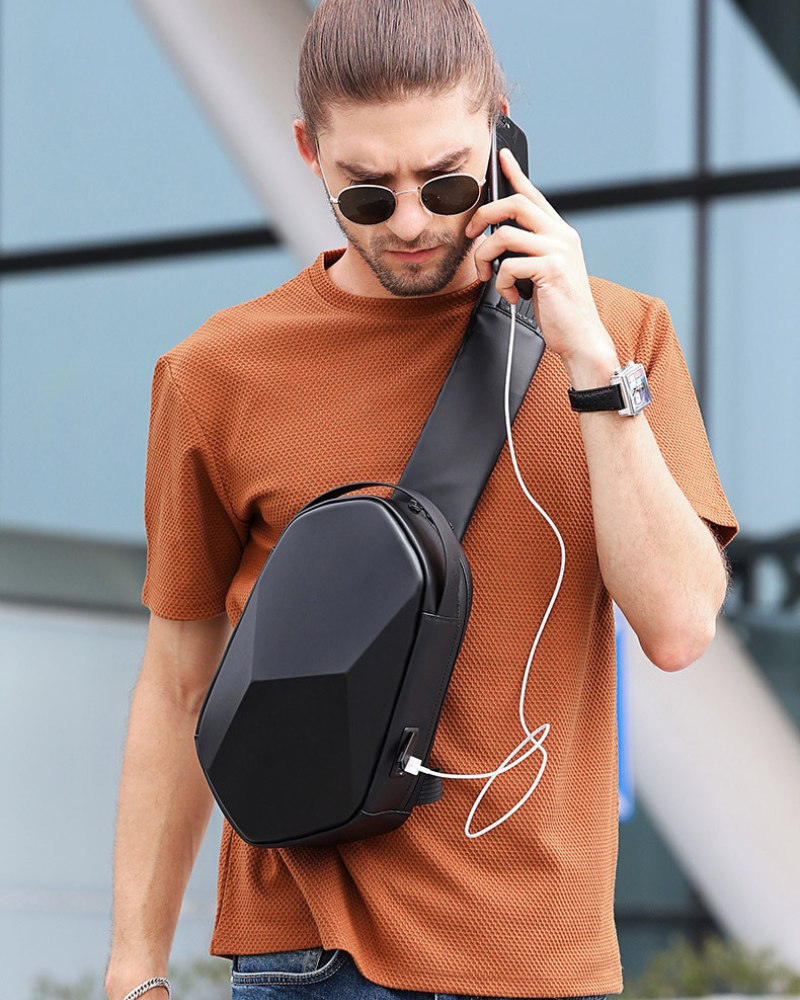 Sleek Polyhedron Sling Backpack -  backpack with usb - Sleek Polyhedron Sling Backpack with USB Charging - View 10