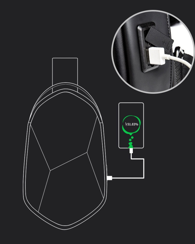 Sleek Polyhedron Sling Backpack -  black backpack - Sleek Polyhedron Sling Backpack with USB Charging - View 11