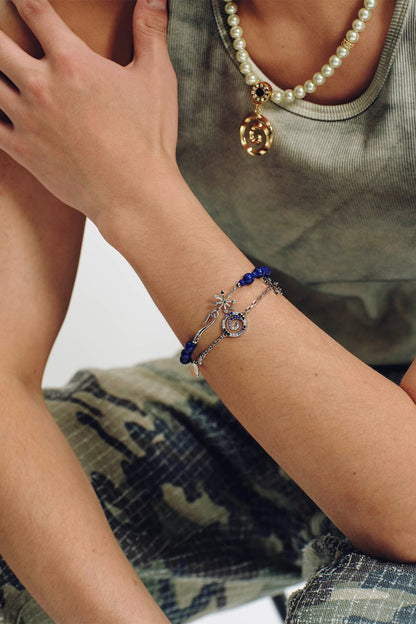 St dazzling Lapis Lazuli Bracelet - beaded accessories - Lapis Lazuli Beaded Bracelet with Chaos Star Symbol - View 9