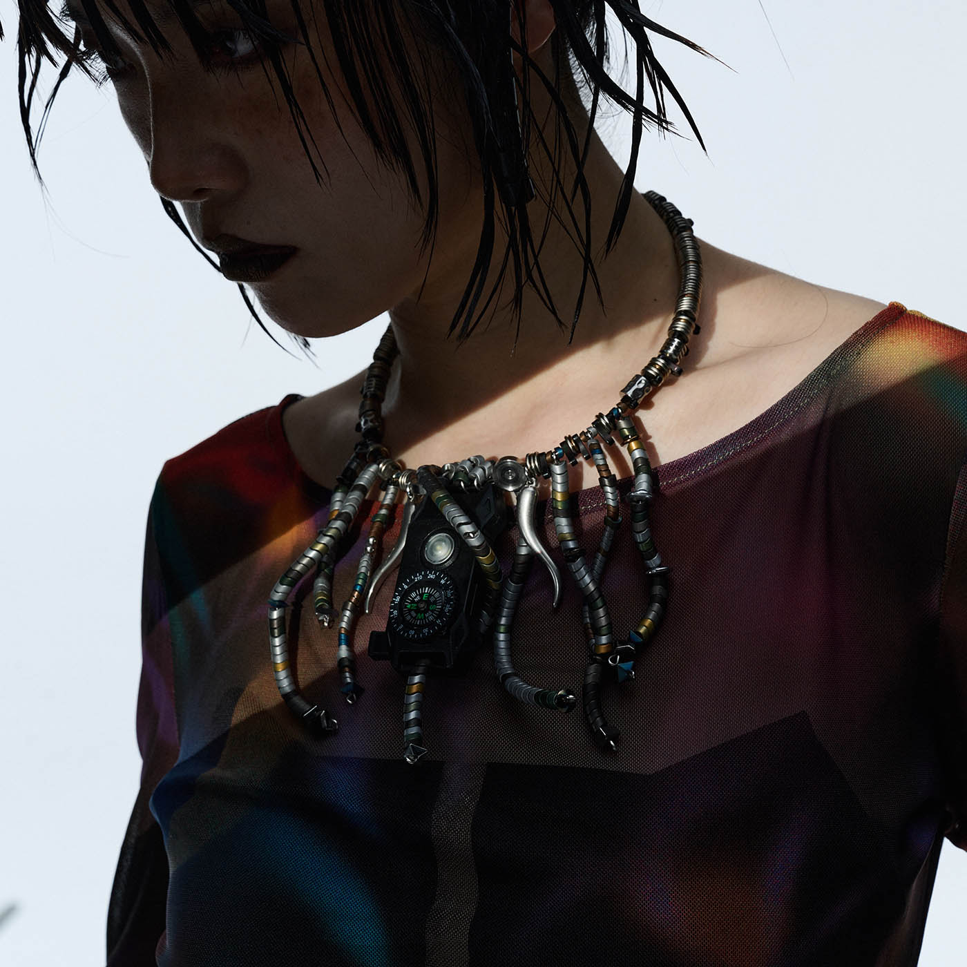 Necklace - Stainless Steel Compass Necklace - Multicolor by Imaphotic