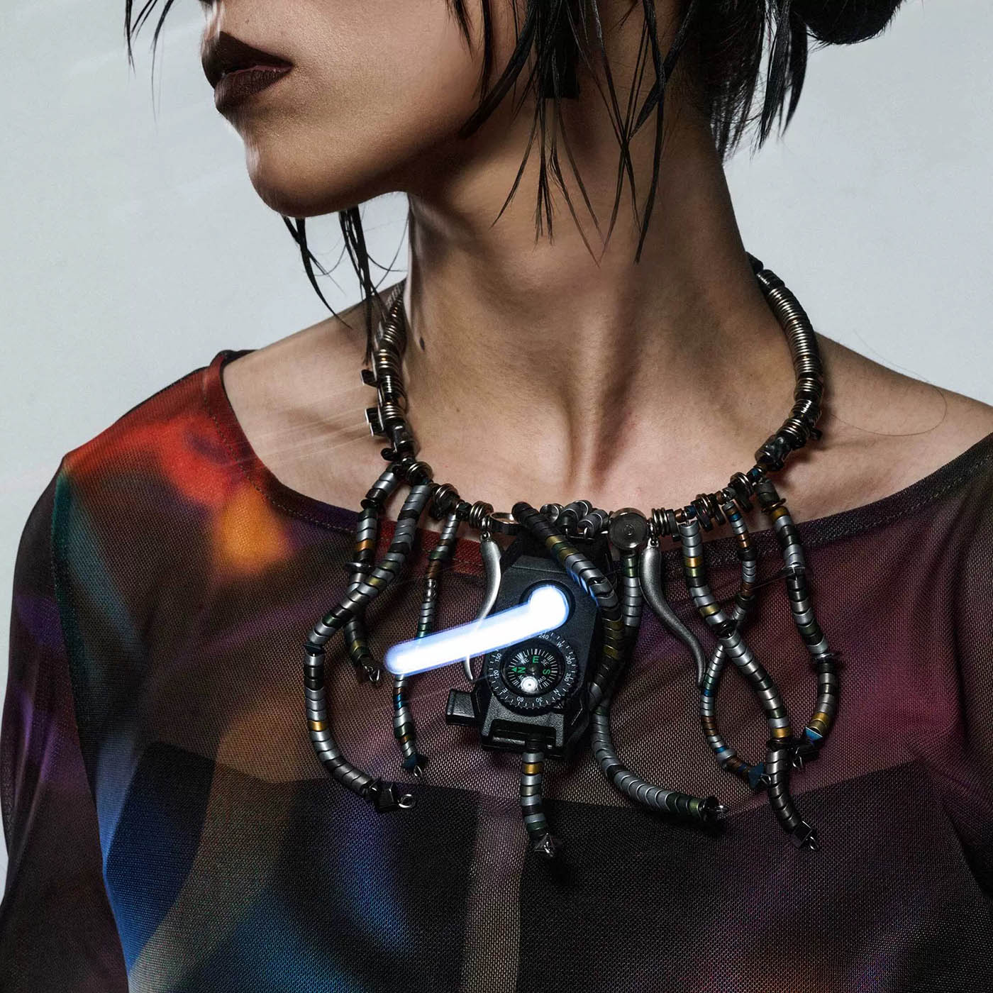 Necklace - Stainless Steel Compass Necklace - Multicolor by Imaphotic