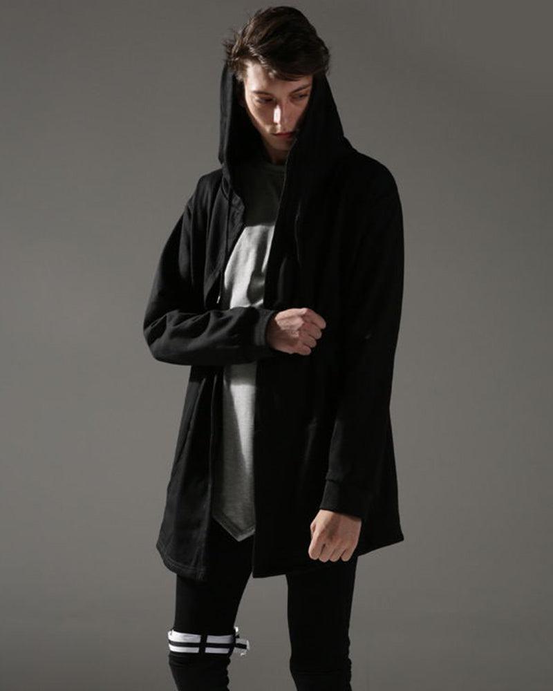 Stealthy Black Hooded Cloak - black cloak - Techwear Black Hooded Cloak for Stylish Comfort - Main view