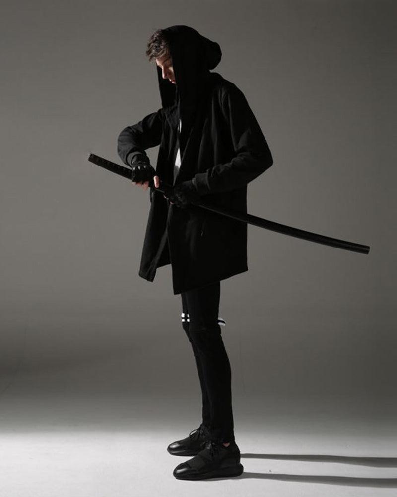Stealthy Black Hooded Cloak -  cyberpunk - Techwear Black Hooded Cloak for Stylish Comfort - View 4