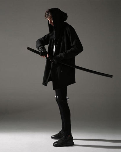 Stealthy Black Hooded Cloak -  cyberpunk - Techwear Black Hooded Cloak for Stylish Comfort - View 4
