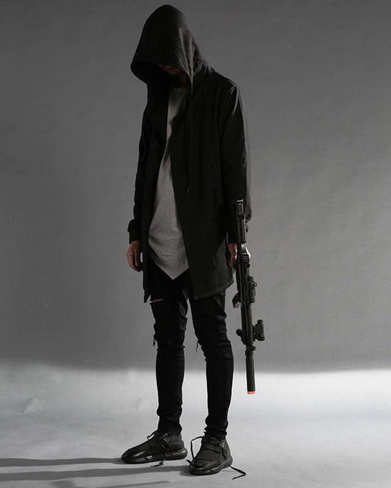 Stealthy Black Hooded Cloak -  durable clothing - Techwear Black Hooded Cloak for Stylish Comfort - View 5