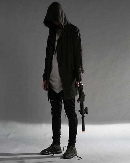 Stealthy Black Hooded Cloak -  durable clothing - Techwear Black Hooded Cloak for Stylish Comfort - View 5
