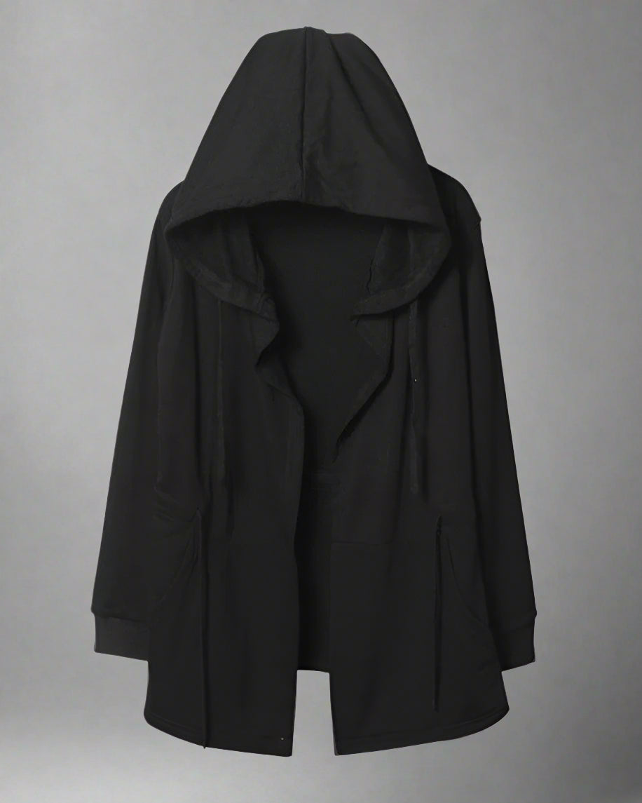 Stealthy Black Hooded Cloak -  futuristic clothing - Techwear Black Hooded Cloak for Stylish Comfort - View 6