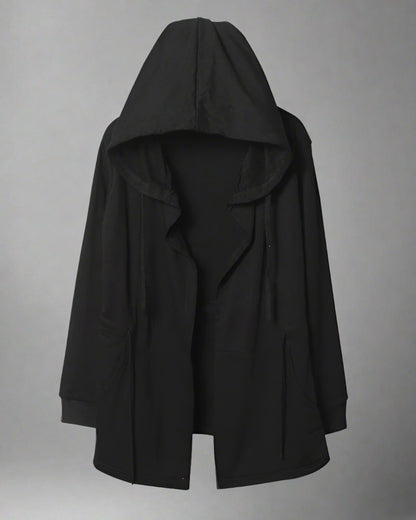 Stealthy Black Hooded Cloak -  futuristic clothing - Techwear Black Hooded Cloak for Stylish Comfort - View 6