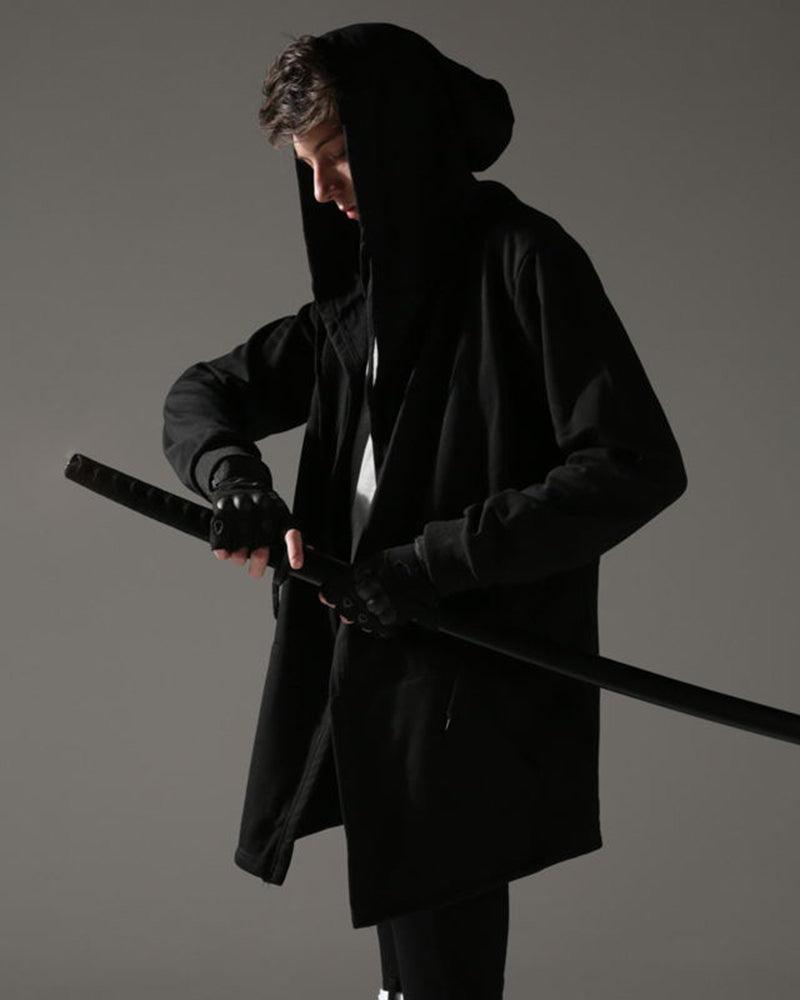 Stealthy Black Hooded Cloak - stealthy fashion - Techwear Black Hooded Cloak for Stylish Comfort - View 2