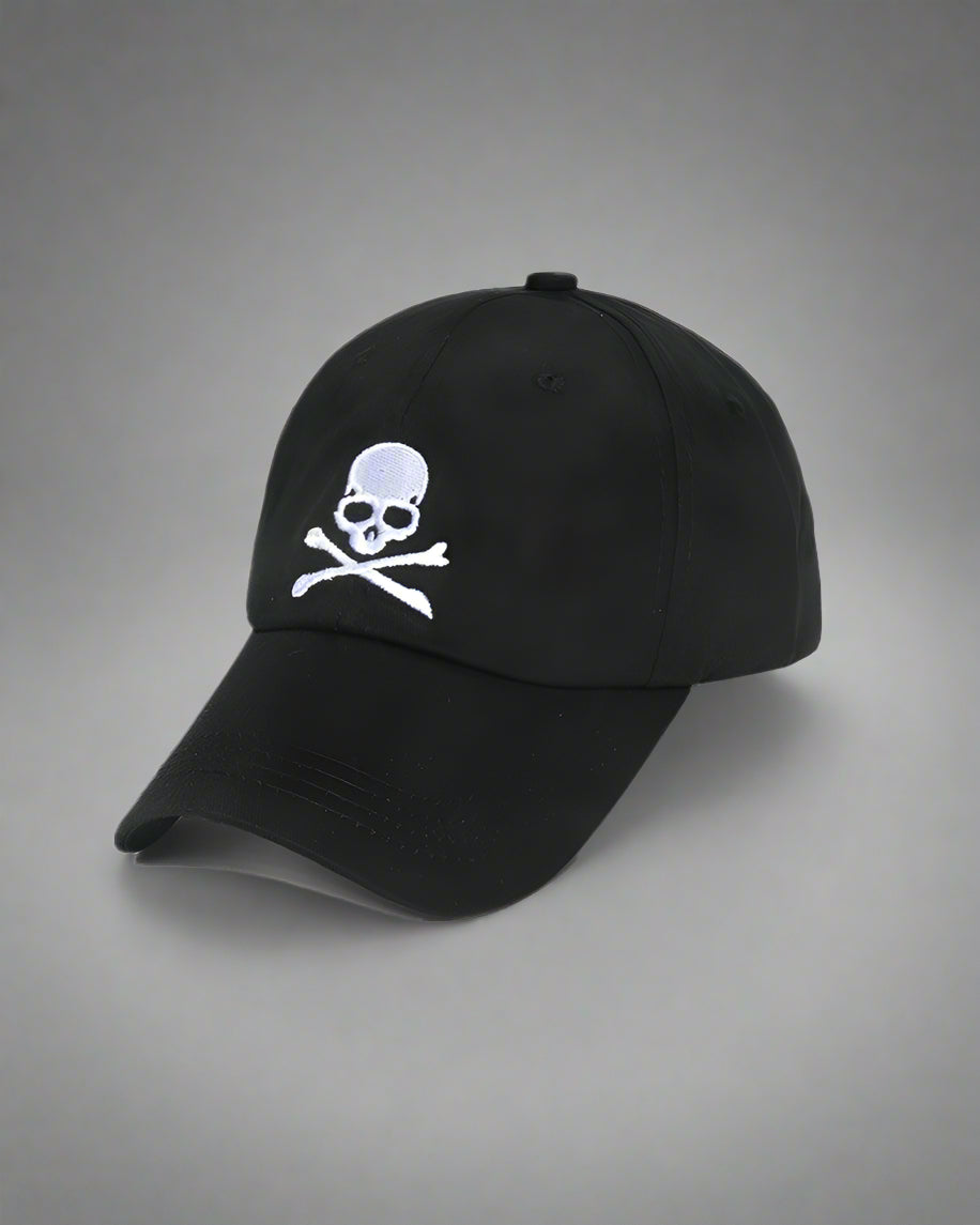 Stealthy Black Skull Cap - black cap - Unique Black Skull Cap with Devil Horns - Main view