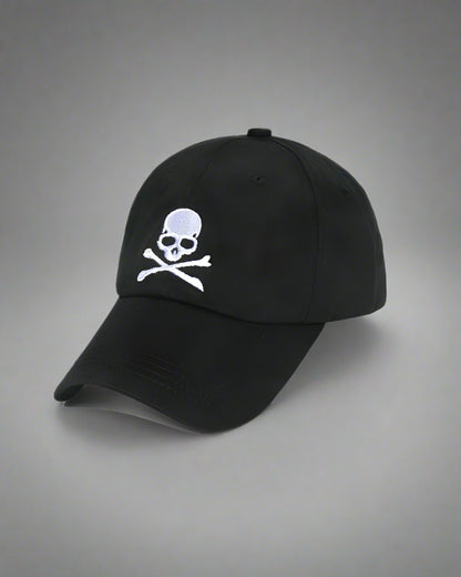 Stealthy Black Skull Cap - black cap - Unique Black Skull Cap with Devil Horns - Main view