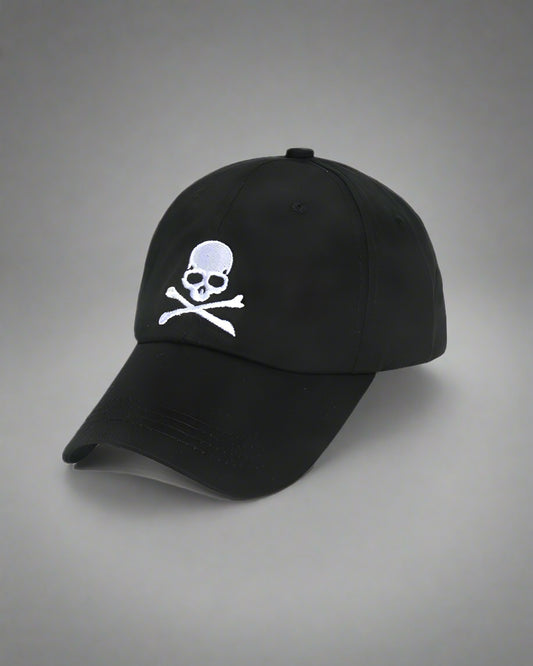 Stealthy Black Skull Cap - black cap - Unique Black Skull Cap with Devil Horns - Main view
