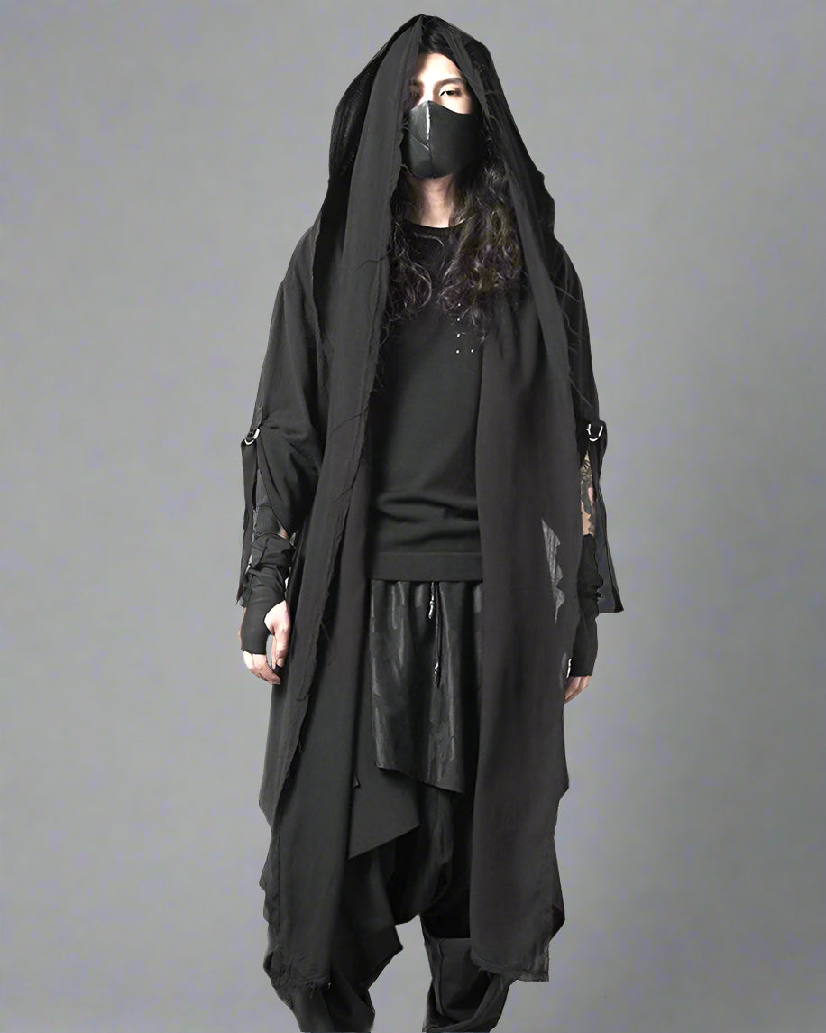Stealthy Techwear Ninja Cloak -  durable techwear apparel - Futuristic Black Techwear Ninja Cloak for Urban Style - View 3