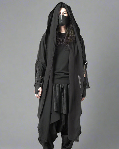 Stealthy Techwear Ninja Cloak -  durable techwear apparel - Futuristic Black Techwear Ninja Cloak for Urban Style - View 3