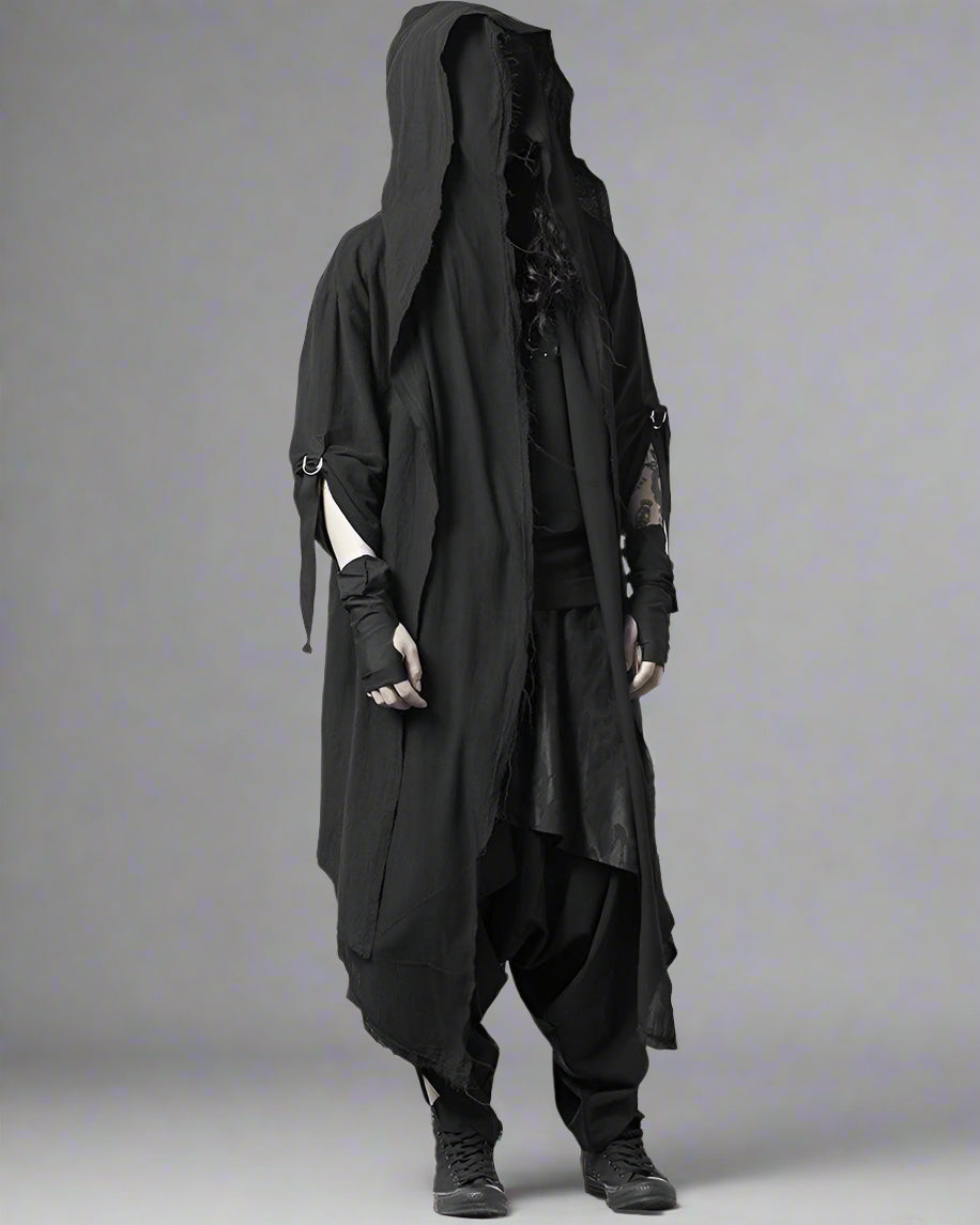 Stealthy Techwear Ninja Cloak - futuristic techwear clothing - Futuristic Black Techwear Ninja Cloak for Urban Style - Main view
