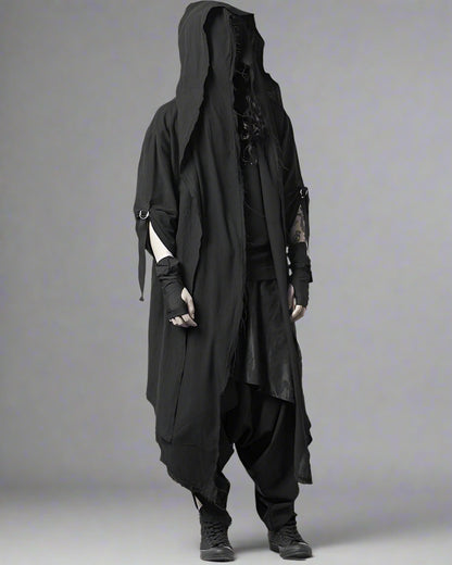 Stealthy Techwear Ninja Cloak - futuristic techwear clothing - Futuristic Black Techwear Ninja Cloak for Urban Style - Main view
