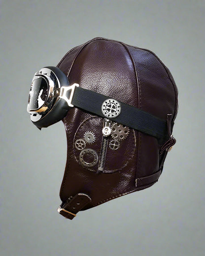 Steampunk Leather Aviator Goggles and Hat Set