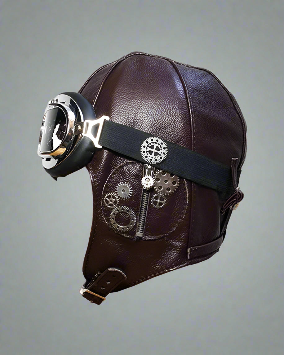 Steampunk Leather Aviator Set - aviator goggles - Steampunk Leather Aviator Goggles and Hat Set - Main view