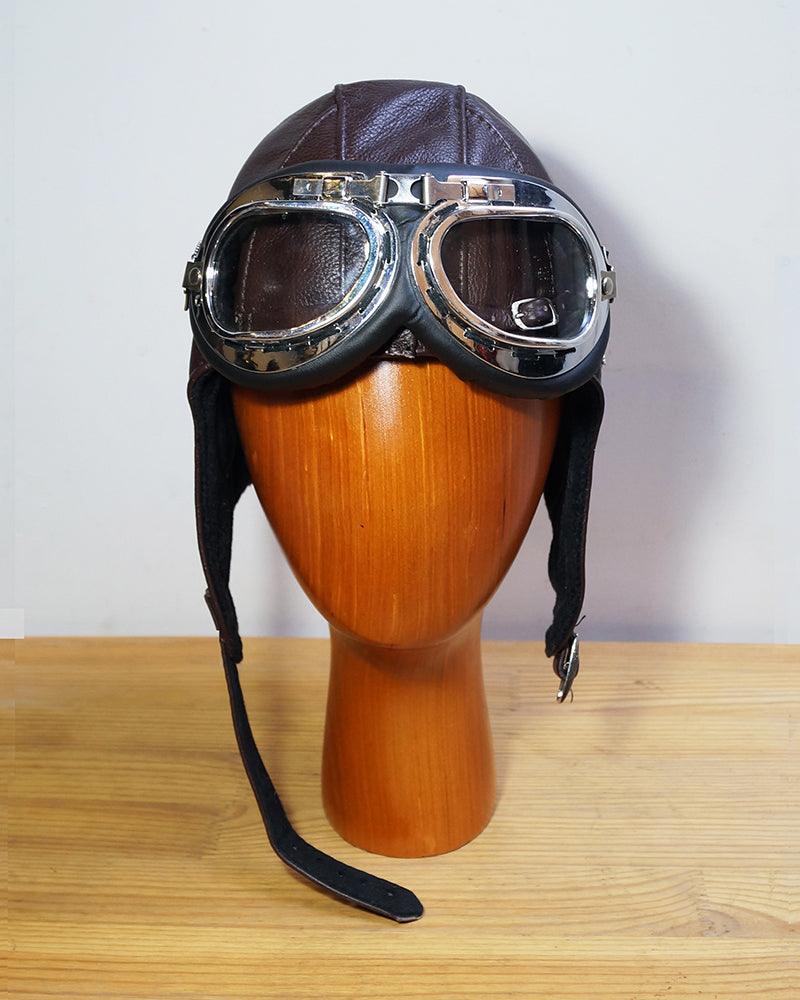 Steampunk Leather Aviator Set - genuine leather aviator set - Steampunk Leather Aviator Goggles and Hat Set - View 2