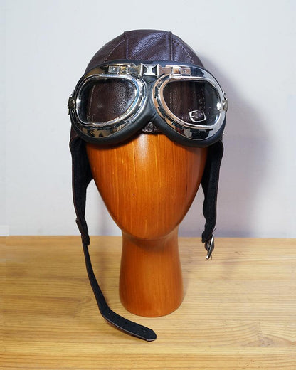Steampunk Leather Aviator Set - genuine leather aviator set - Steampunk Leather Aviator Goggles and Hat Set - View 2