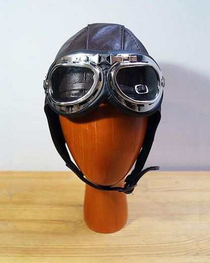 Steampunk Leather Aviator Set -  leather accessories - Steampunk Leather Aviator Goggles and Hat Set - View 3