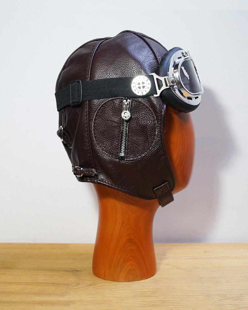 Steampunk Leather Aviator Set -  outdoor gear - Steampunk Leather Aviator Goggles and Hat Set - View 4