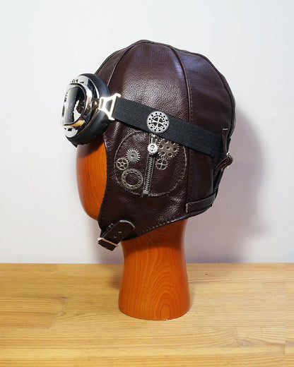 Steampunk Leather Aviator Set -  outdoor sports gear - Steampunk Leather Aviator Goggles and Hat Set - View 5