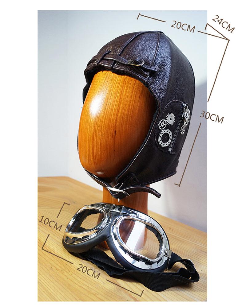 Steampunk Leather Aviator Set -  steampunk hat - Steampunk Leather Aviator Goggles and Hat Set - View 6