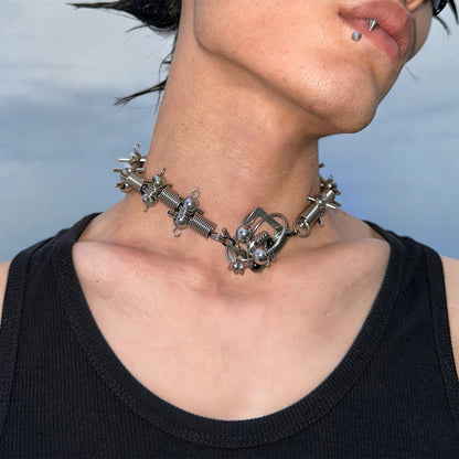 Steampunk Mechanical Rivet Necklace - steampunk necklace - Steampunk Mechanical Rivet Necklace with Unique Design - View 2