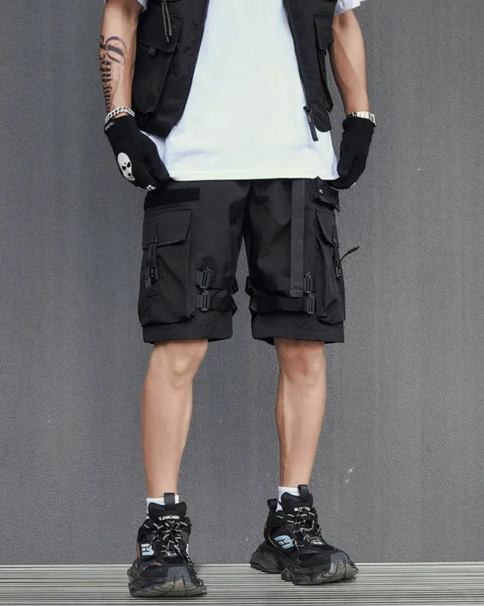 Stylish Black Cargo Shorts - urban techwear shorts - Stylish Black Cargo Shorts for Urban Adventures - View 2