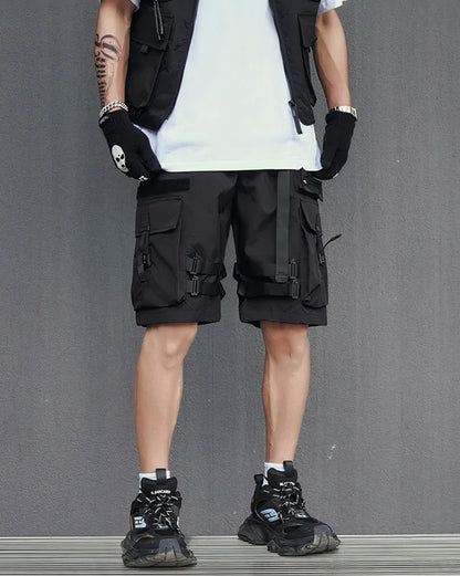 Stylish Black Cargo Shorts - urban techwear shorts - Stylish Black Cargo Shorts for Urban Adventures - View 2