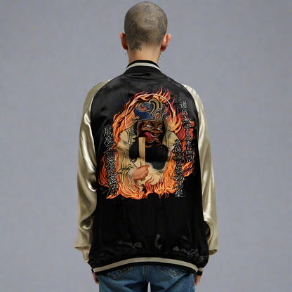 Stylish Black Embroidered Jacket -  casual and formal wear - Reversible Embroidered Sukajan Jacket for All Occasions - View 2