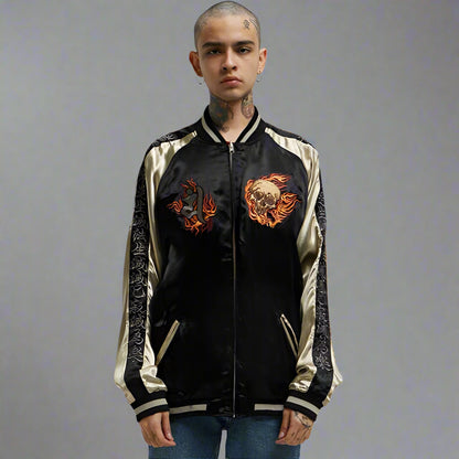 Stylish Black Embroidered Jacket - embroidered jacket - Reversible Embroidered Sukajan Jacket for All Occasions - Main view