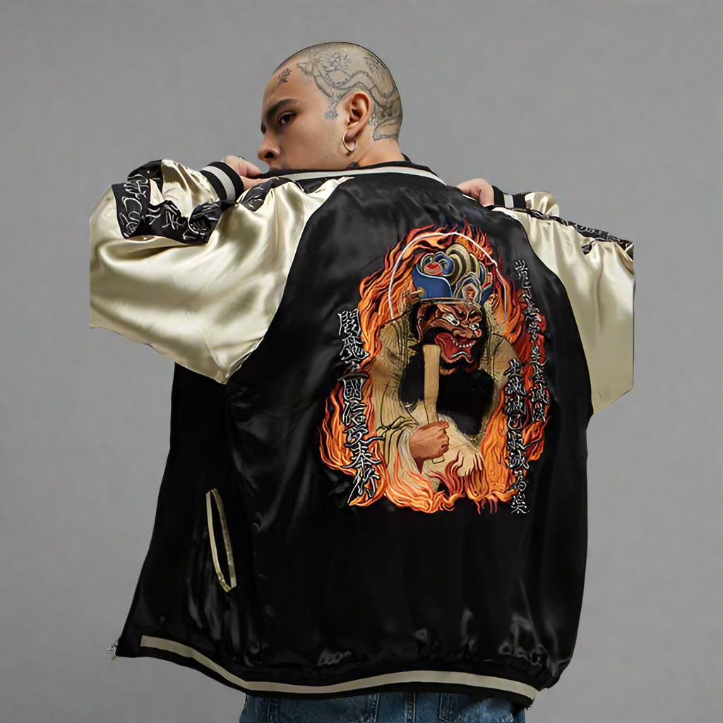 Stylish Black Embroidered Jacket -  luxurious satin jacket - Reversible Embroidered Sukajan Jacket for All Occasions - View 4