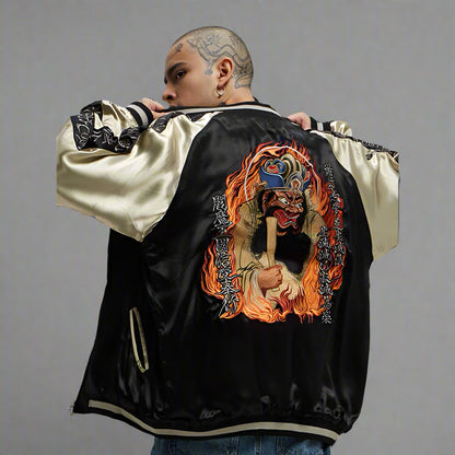 Stylish Black Embroidered Jacket -  luxurious satin jacket - Reversible Embroidered Sukajan Jacket for All Occasions - View 4